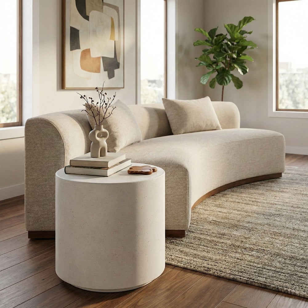 Meridian Furniture Imperia Sculptural Concrete Side Table Art Deco Curves for Indoor Outdoor Living 99060White-ET