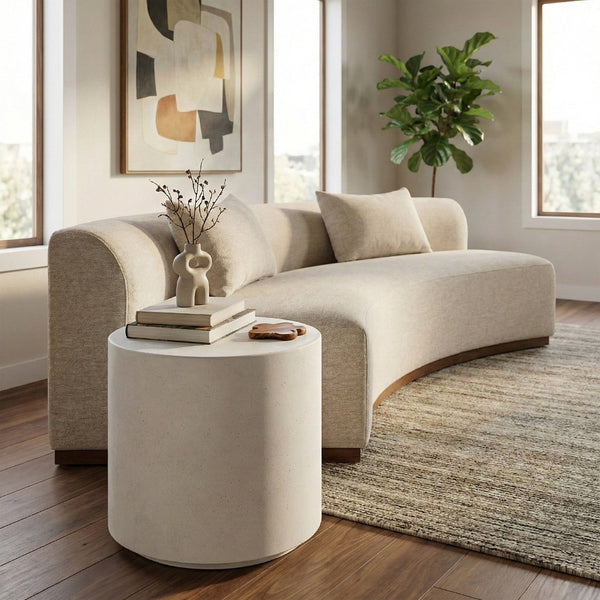 Meridian Furniture Imperia Sculptural Concrete Side Table Art Deco Curves for Indoor Outdoor Living 99060White-ET