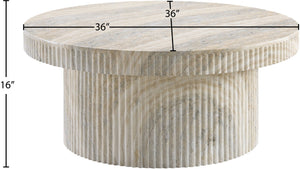 Meridian Furniture Legatto Travertine Finish Concrete Round Coffee Table Fluted Base Art Deco Indoor Outdoor 99061Travertine-CT