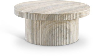Meridian Furniture Legatto Travertine Finish Concrete Round Coffee Table Fluted Base Art Deco Indoor Outdoor 99061Travertine-CT