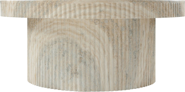 Meridian Furniture Legatto Travertine Finish Concrete Round Coffee Table Fluted Base Art Deco Indoor Outdoor 99061Travertine-CT