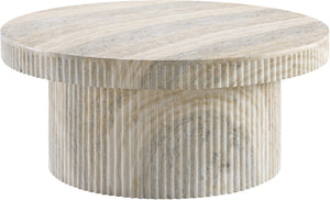 Meridian Furniture Legatto Travertine Finish Concrete Round Coffee Table Fluted Base Art Deco Indoor Outdoor 99061Travertine-CT