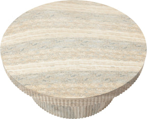 Meridian Furniture Legatto Travertine Finish Concrete Round Coffee Table Fluted Base Art Deco Indoor Outdoor 99061Travertine-CT