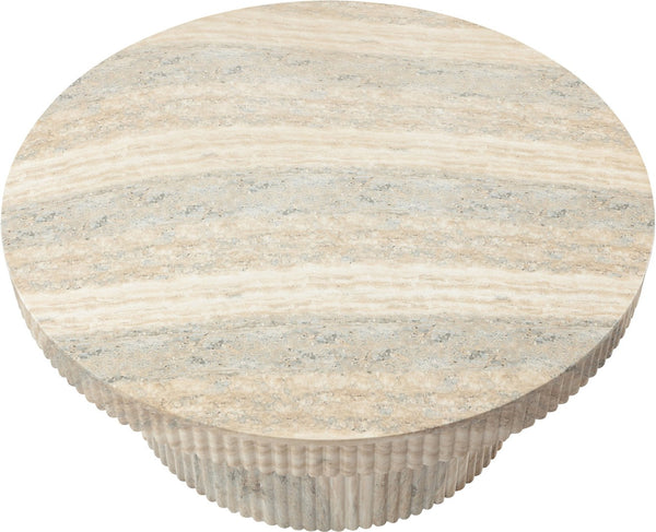 Meridian Furniture Legatto Travertine Finish Concrete Round Coffee Table Fluted Base Art Deco Indoor Outdoor 99061Travertine-CT
