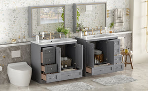 English Elm 72-inch Shaker Double Bathroom Vanity Gray Mdf with Resin Basins and Soft Close Storage N729P000030E