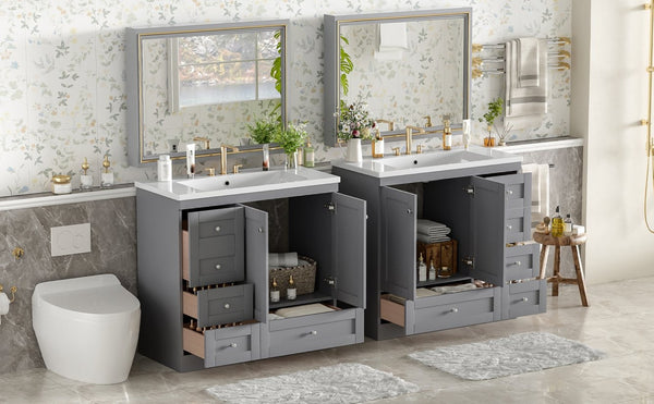 English Elm 72-inch Shaker Double Bathroom Vanity Gray Mdf with Resin Basins and Soft Close Storage N729P000030E