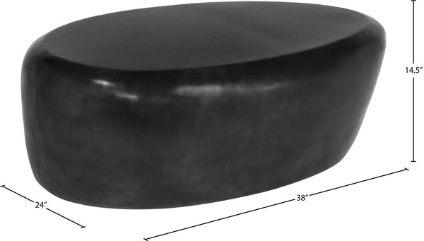 Meridian Furniture Capsule Sculptural Cast Aluminum Oval Coffee Table with Antique Finish for Modern Living Rooms Black 38" W x 24" D x 14.5" H 99062Black-CT