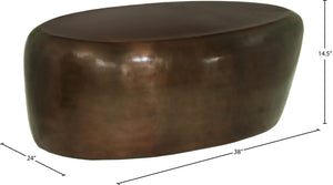 Meridian Furniture Capsule Sculptural Cast Aluminum Oval Coffee Table with Antique Finish for Modern Living Rooms Brown 38" W x 24" D x 14.5" H 99062Brown-CT