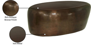 Meridian Furniture Capsule Sculptural Cast Aluminum Oval Coffee Table with Antique Finish for Modern Living Rooms Brown 38" W x 24" D x 14.5" H 99062Brown-CT