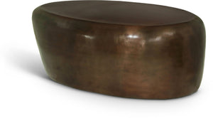 Meridian Furniture Capsule Sculptural Cast Aluminum Oval Coffee Table with Antique Finish for Modern Living Rooms Brown 38" W x 24" D x 14.5" H 99062Brown-CT