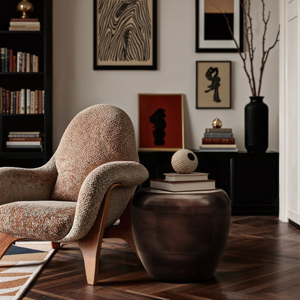 Meridian Furniture Capsule Sculptural Cast Aluminum Side Table with Elegant Finish for Modern Living Room Accent Brown 99062Brown-ET