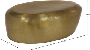 Meridian Furniture Capsule Sculptural Cast Aluminum Oval Coffee Table with Antique Finish for Modern Living Rooms Gold 38" W x 24" D x 14.5" H 99062Gold-CT