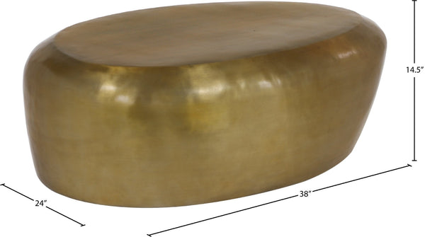 Meridian Furniture Capsule Sculptural Cast Aluminum Oval Coffee Table with Antique Finish for Modern Living Rooms Gold 38" W x 24" D x 14.5" H 99062Gold-CT