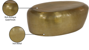 Meridian Furniture Capsule Sculptural Cast Aluminum Oval Coffee Table with Antique Finish for Modern Living Rooms Gold 38" W x 24" D x 14.5" H 99062Gold-CT