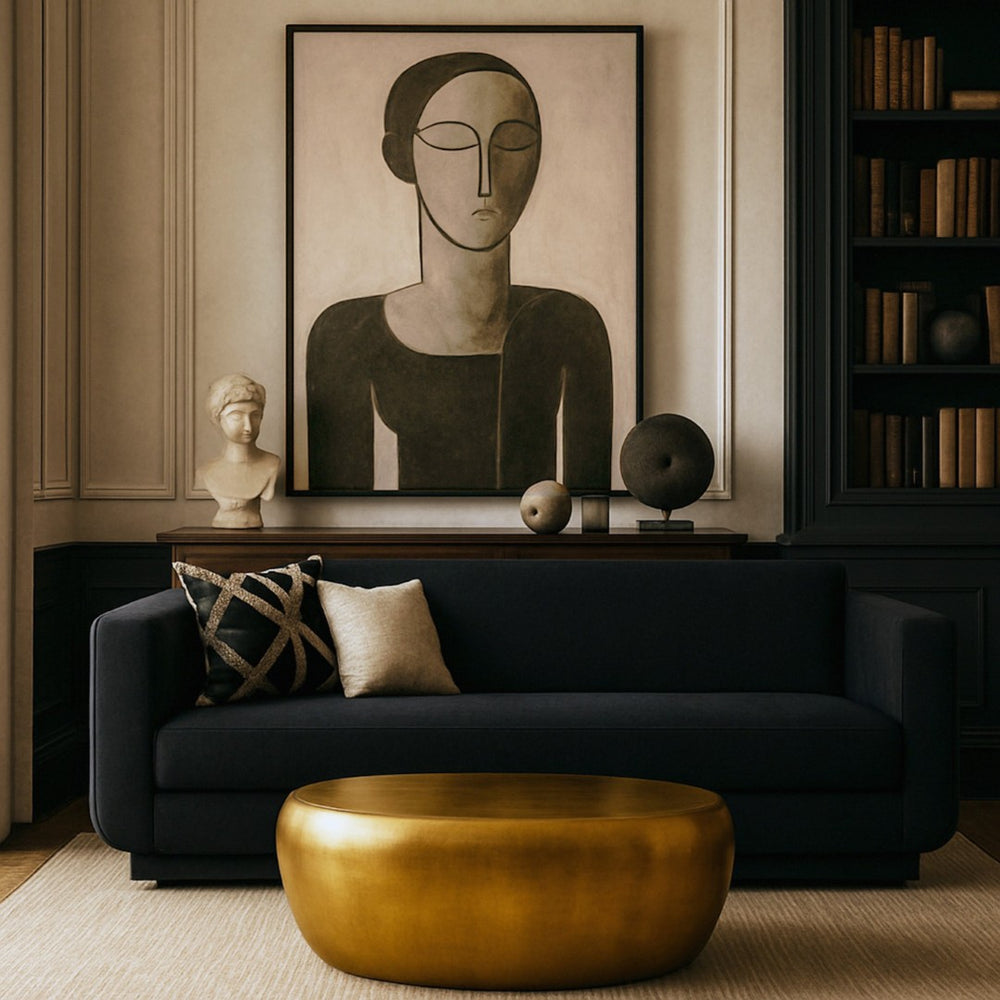 Meridian Furniture Capsule Sculptural Cast Aluminum Oval Coffee Table with Antique Finish for Modern Living Rooms Gold 38" W x 24" D x 14.5" H 99062Gold-CT