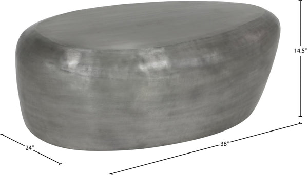 Meridian Furniture Capsule Sculptural Cast Aluminum Oval Coffee Table with Antique Finish for Modern Living Rooms Silver 38" W x 24" D x 14.5" H 99062Silver-CT