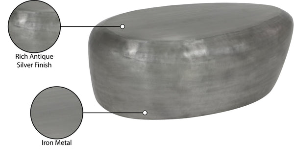 Meridian Furniture Capsule Sculptural Cast Aluminum Oval Coffee Table with Antique Finish for Modern Living Rooms Silver 38" W x 24" D x 14.5" H 99062Silver-CT