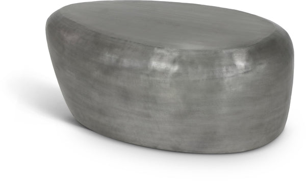 Meridian Furniture Capsule Sculptural Cast Aluminum Oval Coffee Table with Antique Finish for Modern Living Rooms Silver 38" W x 24" D x 14.5" H 99062Silver-CT