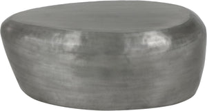 Meridian Furniture Capsule Sculptural Cast Aluminum Oval Coffee Table with Antique Finish for Modern Living Rooms Silver 38" W x 24" D x 14.5" H 99062Silver-CT