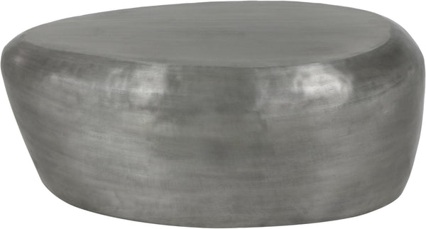 Meridian Furniture Capsule Sculptural Cast Aluminum Oval Coffee Table with Antique Finish for Modern Living Rooms Silver 38" W x 24" D x 14.5" H 99062Silver-CT