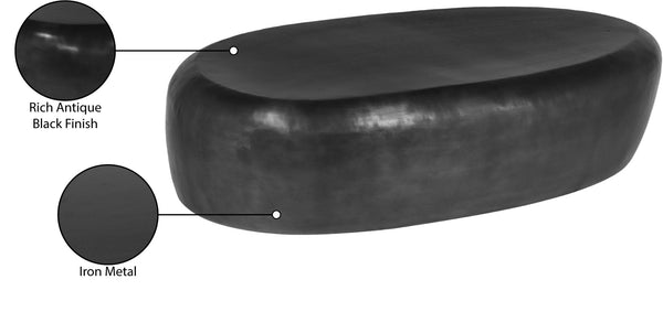 Meridian Furniture Capsule Sculptural Cast Aluminum Oval Coffee Table with Antique Finish for Modern Living Rooms Black 54" W x 28" D x 14.5" H 99063Black-CT