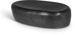 Meridian Furniture Capsule Sculptural Cast Aluminum Oval Coffee Table with Antique Finish for Modern Living Rooms Black 54" W x 28" D x 14.5" H 99063Black-CT