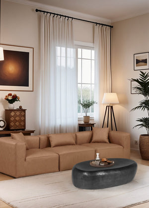 Meridian Furniture Capsule Sculptural Cast Aluminum Oval Coffee Table with Antique Finish for Modern Living Rooms Black 54" W x 28" D x 14.5" H 99063Black-CT