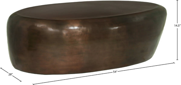 Meridian Furniture Capsule Sculptural Cast Aluminum Oval Coffee Table with Antique Finish for Modern Living Rooms Brown 54" W x 28" D x 14.5" H 99063Brown-CT
