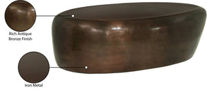Meridian Furniture Capsule Sculptural Cast Aluminum Oval Coffee Table with Antique Finish for Modern Living Rooms Brown 54" W x 28" D x 14.5" H 99063Brown-CT