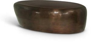 Meridian Furniture Capsule Sculptural Cast Aluminum Oval Coffee Table with Antique Finish for Modern Living Rooms Brown 54" W x 28" D x 14.5" H 99063Brown-CT