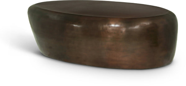 Meridian Furniture Capsule Sculptural Cast Aluminum Oval Coffee Table with Antique Finish for Modern Living Rooms Brown 54" W x 28" D x 14.5" H 99063Brown-CT