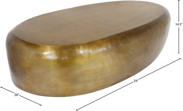 Meridian Furniture Capsule Sculptural Cast Aluminum Oval Coffee Table with Antique Finish for Modern Living Rooms Gold 54" W x 28" D x 14.5" H 99063Gold-CT