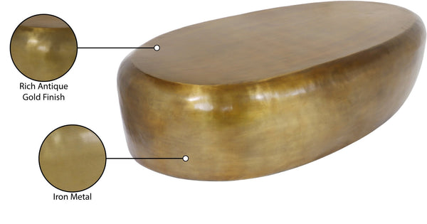 Meridian Furniture Capsule Sculptural Cast Aluminum Oval Coffee Table with Antique Finish for Modern Living Rooms Gold 54" W x 28" D x 14.5" H 99063Gold-CT