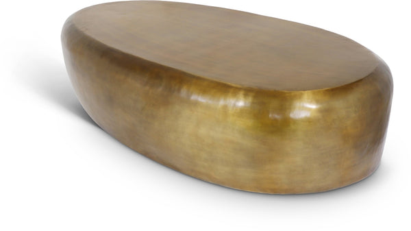 Meridian Furniture Capsule Sculptural Cast Aluminum Oval Coffee Table with Antique Finish for Modern Living Rooms Gold 54" W x 28" D x 14.5" H 99063Gold-CT