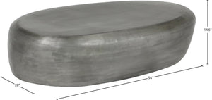 Meridian Furniture Capsule Sculptural Cast Aluminum Oval Coffee Table with Antique Finish for Modern Living Rooms Silver 54" W x 28" D x 14.5" H 99063Silver-CT