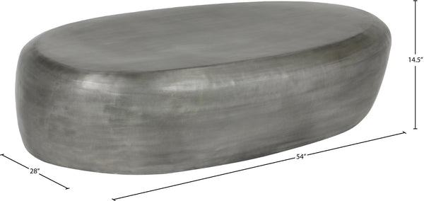 Meridian Furniture Capsule Sculptural Cast Aluminum Oval Coffee Table with Antique Finish for Modern Living Rooms Silver 54" W x 28" D x 14.5" H 99063Silver-CT