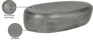 Meridian Furniture Capsule Sculptural Cast Aluminum Oval Coffee Table with Antique Finish for Modern Living Rooms Silver 54" W x 28" D x 14.5" H 99063Silver-CT