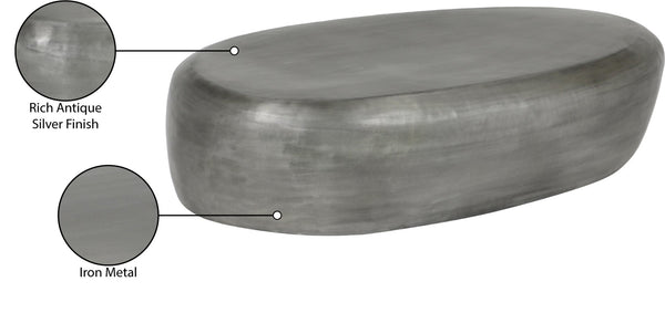 Meridian Furniture Capsule Sculptural Cast Aluminum Oval Coffee Table with Antique Finish for Modern Living Rooms Silver 54" W x 28" D x 14.5" H 99063Silver-CT