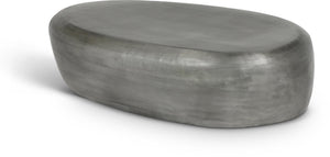 Meridian Furniture Capsule Sculptural Cast Aluminum Oval Coffee Table with Antique Finish for Modern Living Rooms Silver 54" W x 28" D x 14.5" H 99063Silver-CT