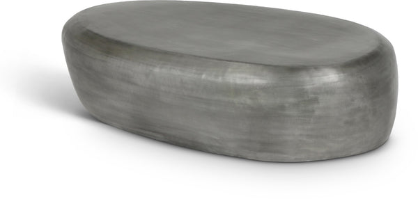Meridian Furniture Capsule Sculptural Cast Aluminum Oval Coffee Table with Antique Finish for Modern Living Rooms Silver 54" W x 28" D x 14.5" H 99063Silver-CT