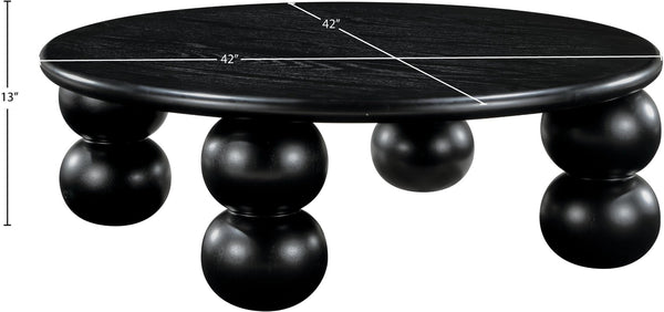 Meridian Furniture Kelvin Round Oak Veneer Coffee Table with Sculptural Ball Legs for Modern Living Room Black 99064Black-CT