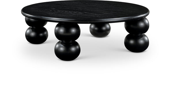 Meridian Furniture Kelvin Round Oak Veneer Coffee Table with Sculptural Ball Legs for Modern Living Room Black 99064Black-CT