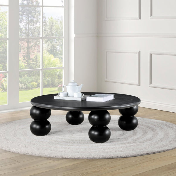 Meridian Furniture Kelvin Round Oak Veneer Coffee Table with Sculptural Ball Legs for Modern Living Room Black 99064Black-CT