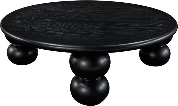 Meridian Furniture Kelvin Round Oak Veneer Coffee Table with Sculptural Ball Legs for Modern Living Room Black 99064Black-CT