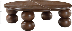 Meridian Furniture Kelvin Round Oak Veneer Coffee Table with Sculptural Ball Legs for Modern Living Room Brown 99064Brown-CT