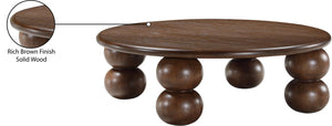 Meridian Furniture Kelvin Round Oak Veneer Coffee Table with Sculptural Ball Legs for Modern Living Room Brown 99064Brown-CT