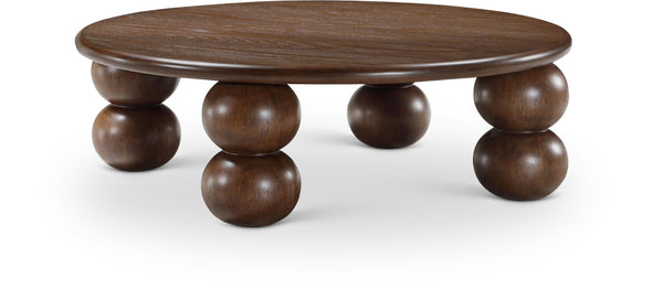 Meridian Furniture Kelvin Round Oak Veneer Coffee Table with Sculptural Ball Legs for Modern Living Room Brown 99064Brown-CT