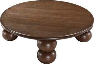 Meridian Furniture Kelvin Round Oak Veneer Coffee Table with Sculptural Ball Legs for Modern Living Room Brown 99064Brown-CT