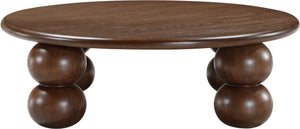Meridian Furniture Kelvin Round Oak Veneer Coffee Table with Sculptural Ball Legs for Modern Living Room Brown 99064Brown-CT