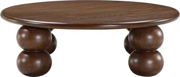 Meridian Furniture Kelvin Round Oak Veneer Coffee Table with Sculptural Ball Legs for Modern Living Room Brown 99064Brown-CT